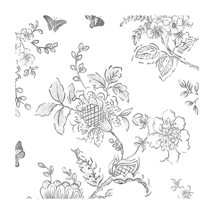 Butterfly Toile Wallpaper Grey, Black, White, Charcoal Norwall Wallcovering FH37540