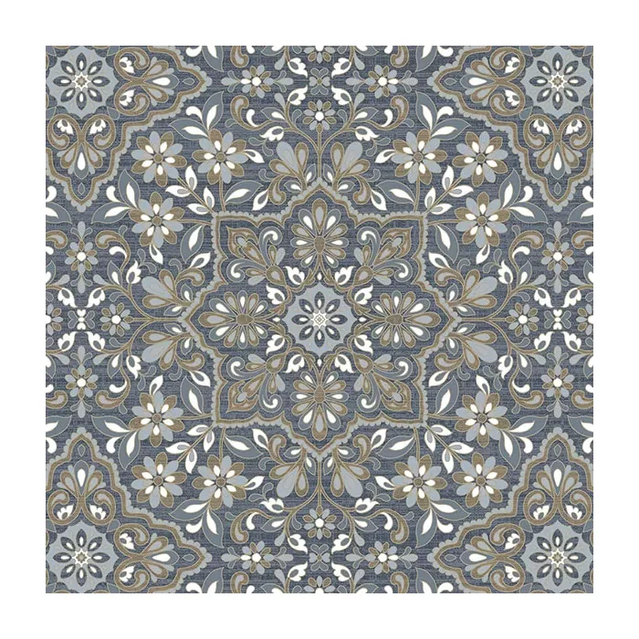 Floral Tile Wallpaper Blue, Metallic Gold, Navy Norwall Wallcovering FH37542