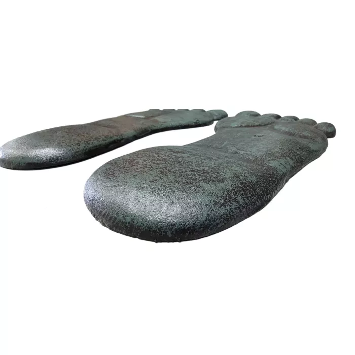 Pair Of Cast Iron Yard and Garden Feet Stepping Stones - Human Footprints - Verdigris