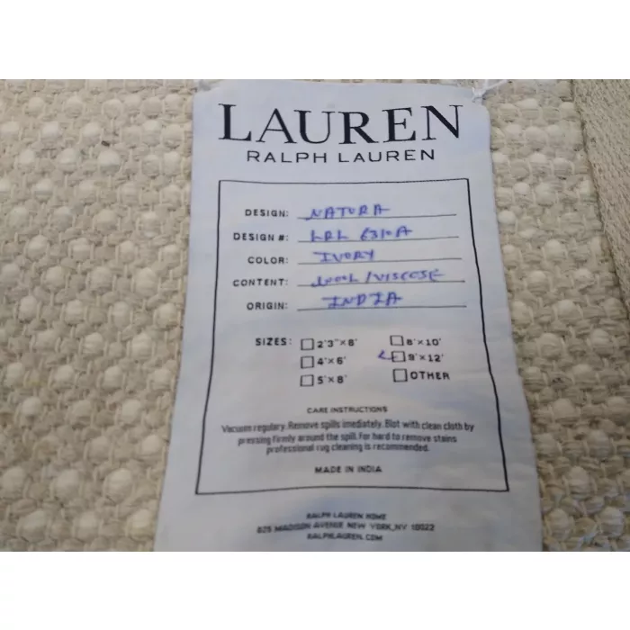 Ralph Lauren Natura Handwoven Ivory Area Rug - Rectangle 9ft x 12ft Wool & Viscose