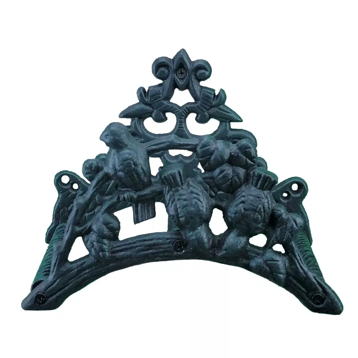 Cast Iron Garden Hose Holder - Birds On Branch - 9" Wide-Verdigris