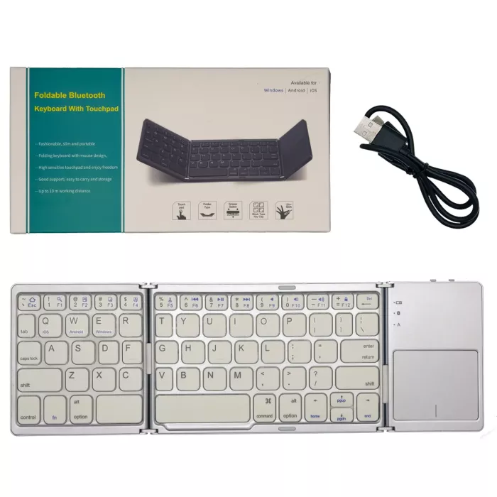 Foldable Bluetooth Keyboard With Trackpad for Windows, Android and IOS - Silver