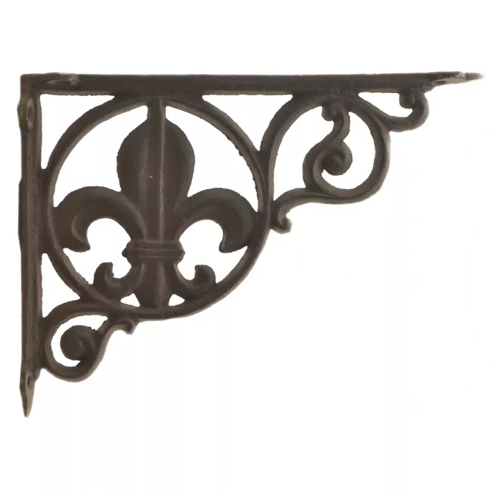 Shelf Bracket made of Cast Iron with a pattern of Fleur De Lis - Rustic Decor Brown 8.6in