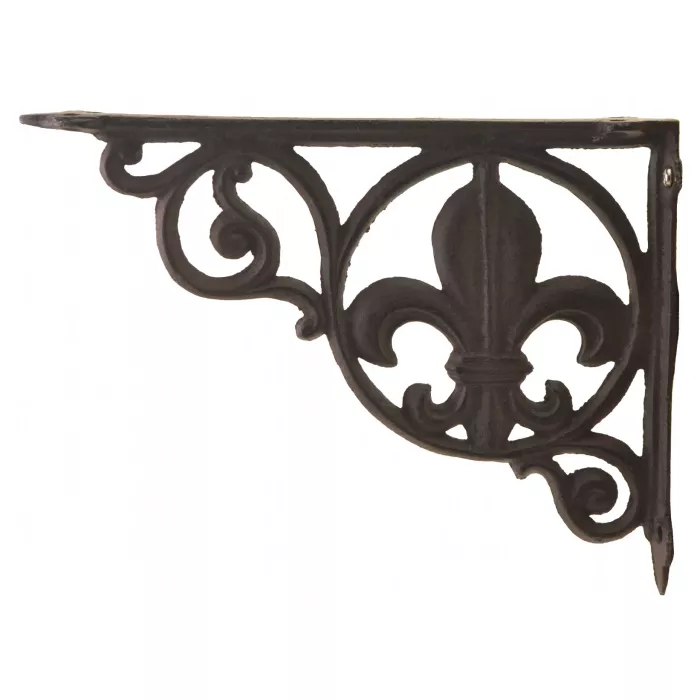 Shelf Bracket made of Cast Iron with a pattern of Fleur De Lis - Rustic Decor Brown 8.6in