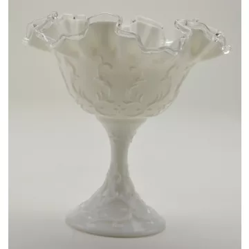 Fenton Art Glass Compote - Silver Crest Spanish Lace Pattern - Vintage 1970's