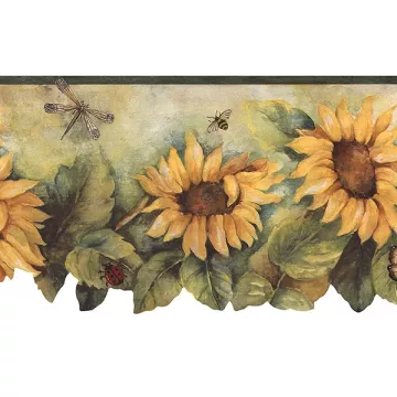 BG71362DC Die Cut Sunflower Wallpaper Border Yellow, Green Fresh Kitchens 5 Norwall Wallcovering