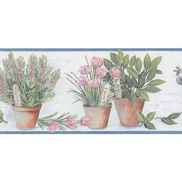 KV79531 Kitchen Herb Wallpaper Border Blue, Green Fresh Kitchens 5 Norwall Wallcovering