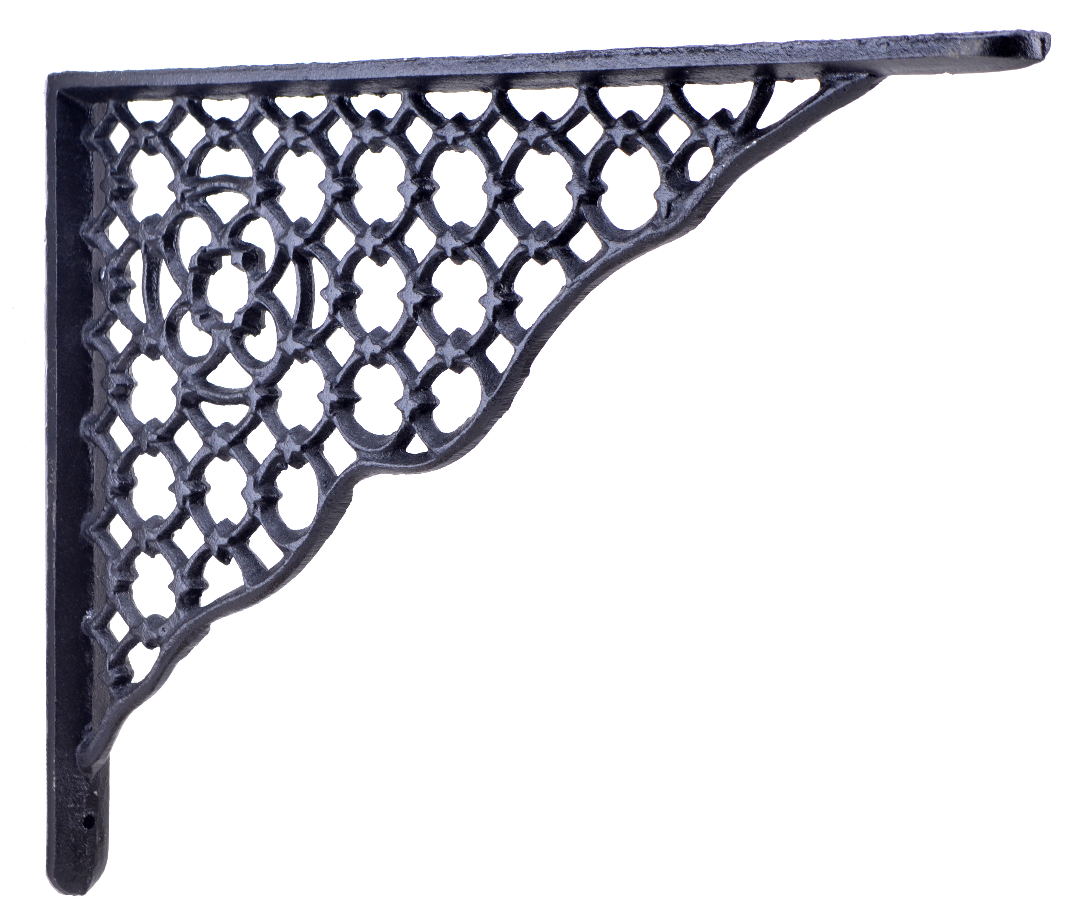 Decorative Shelf Bracket - Ornate Lattice - Black Cast Iron - 11.625"