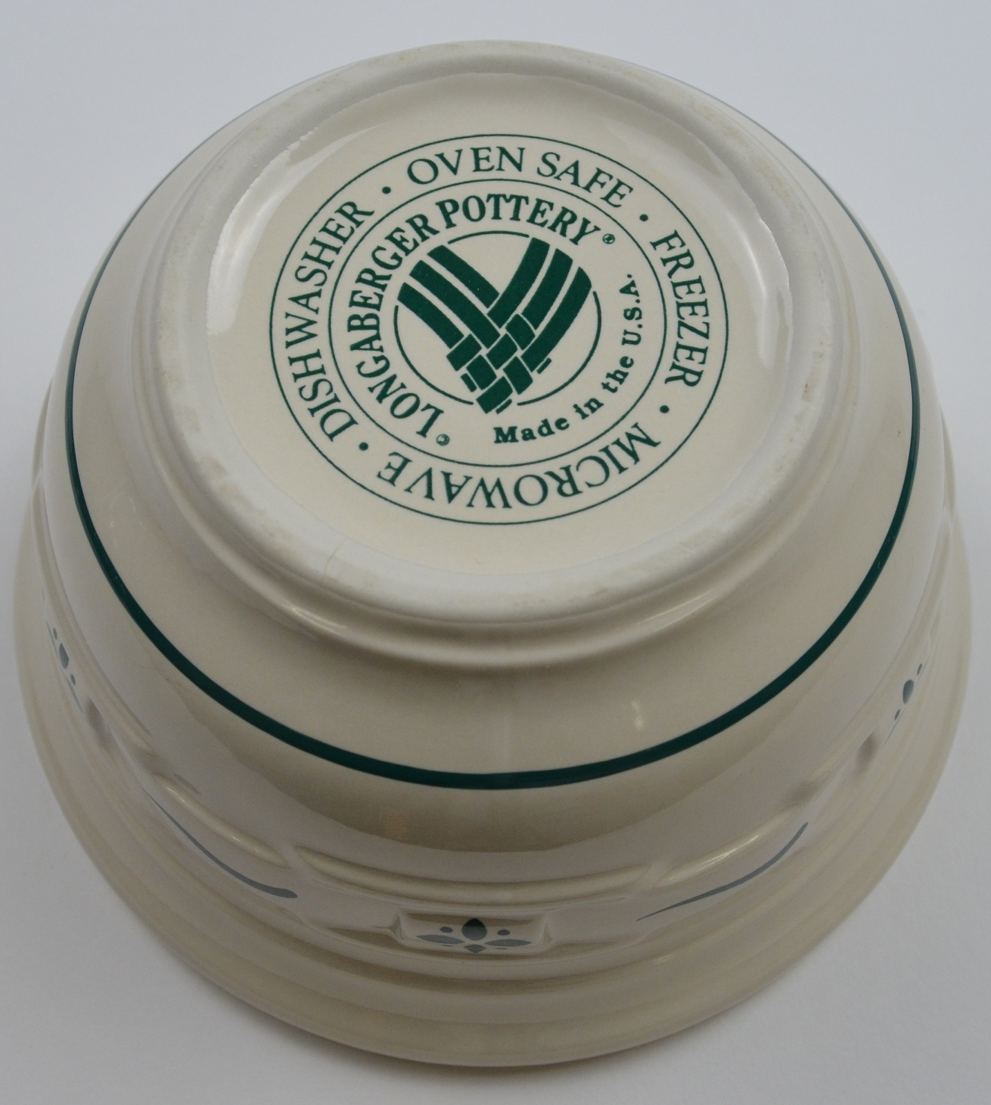 Longaberger Pottery - Woven Traditions Heritage Green Pattern - 6 Mixing Bowl