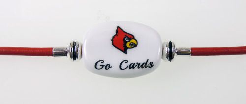 Fenton Collegiate Logo Leather Cord Bracelet- Louisville Cards Milk Glass Bead