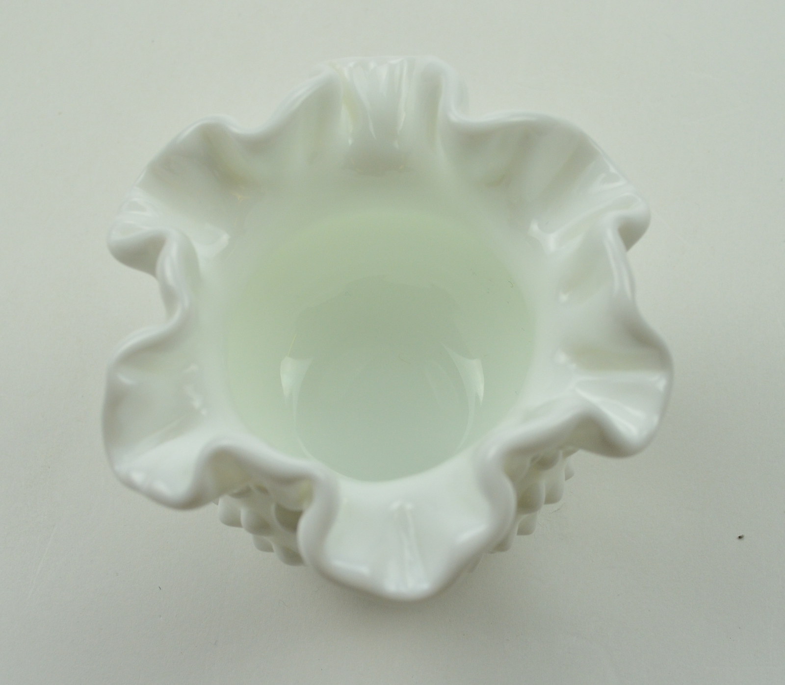 Fenton Art Glass - Hobnail Milk Glass - Double Crimped Vase - 3" Tall