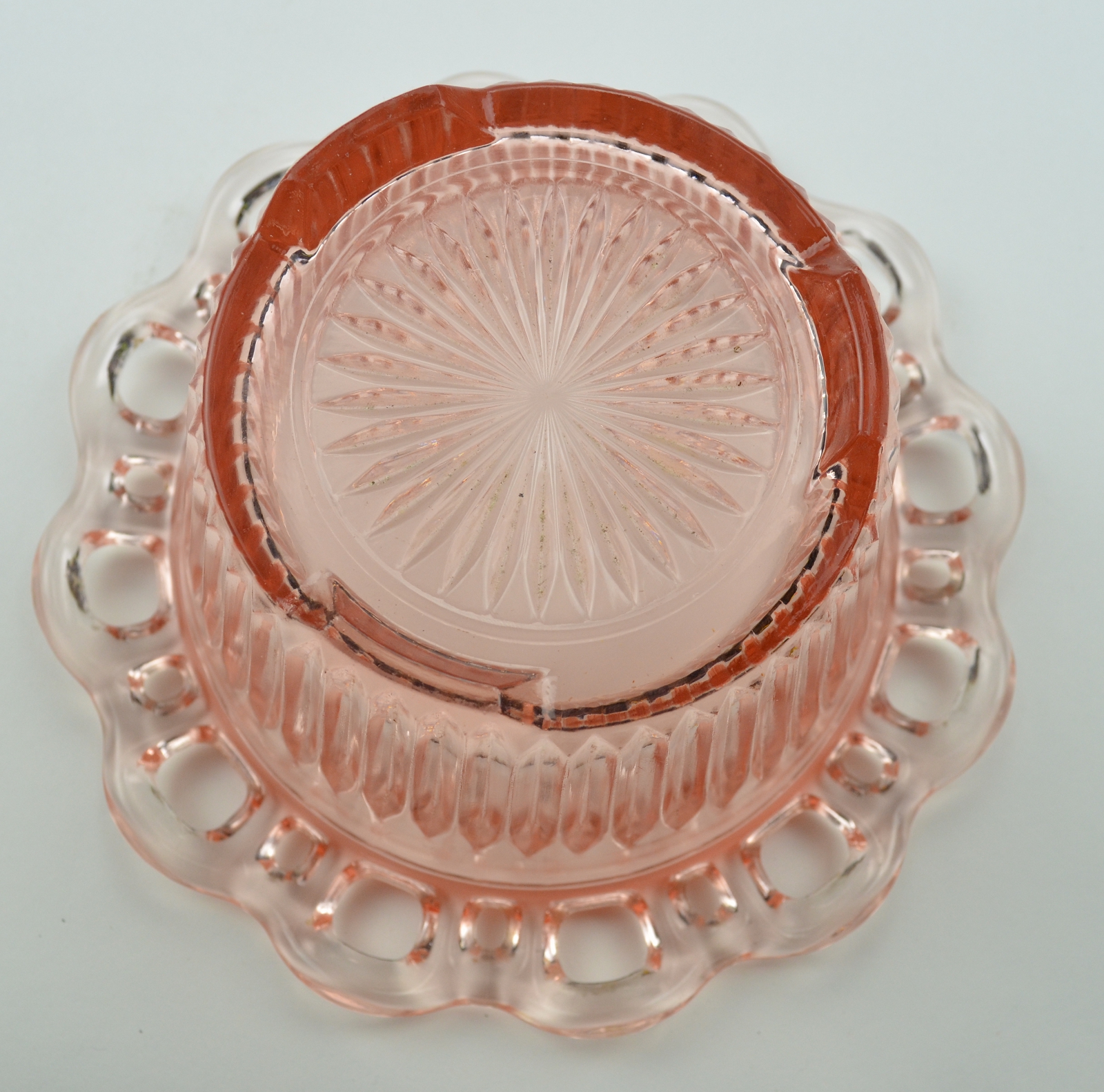 Anchor Hocking - Lace Edge Pink Pattern - Floral Bowl - 7.125 Round