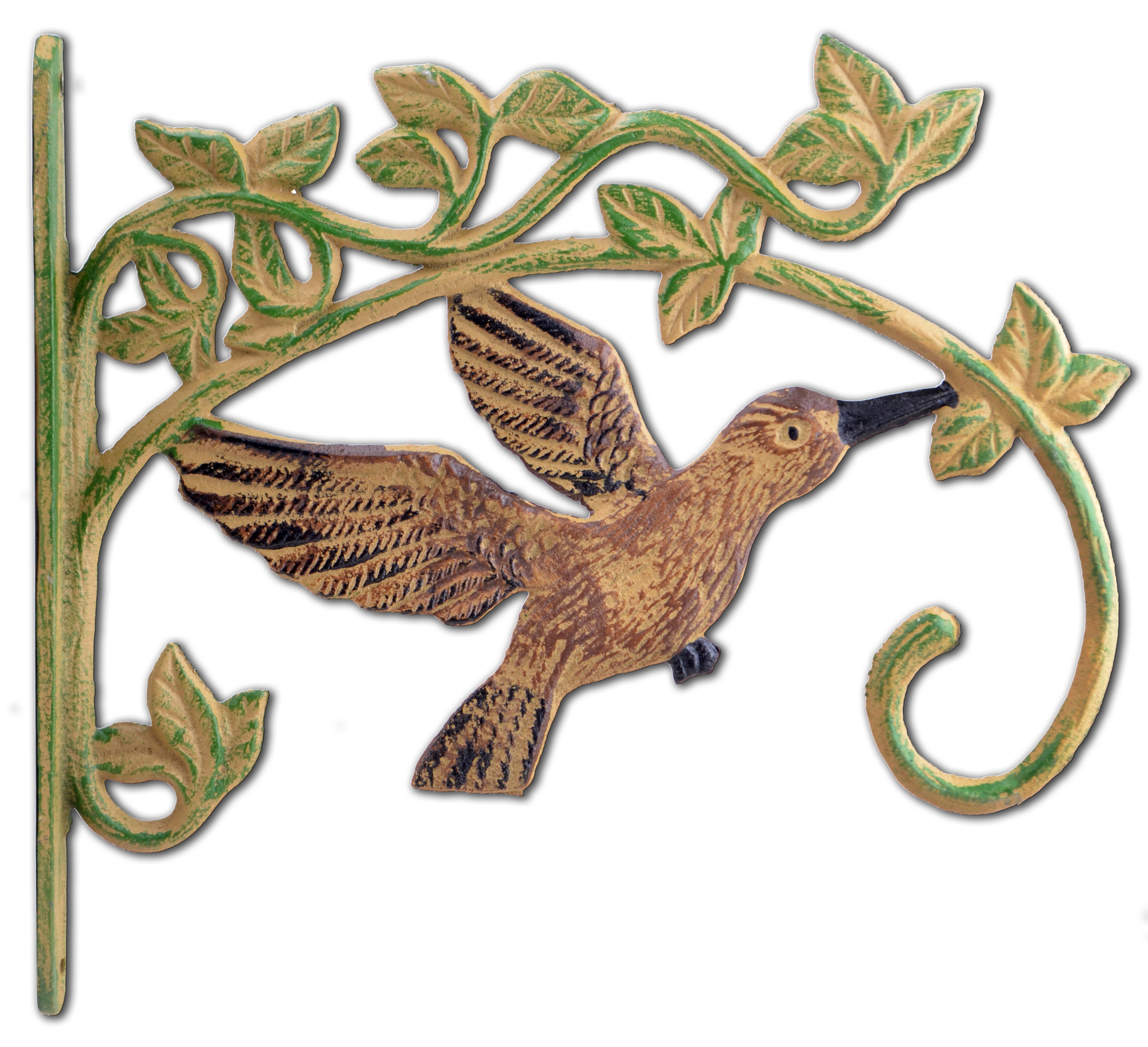 Cast Iron Plant Hanger Hook - Antiqued Brown Flying Hummingbird - 11.25" Deep