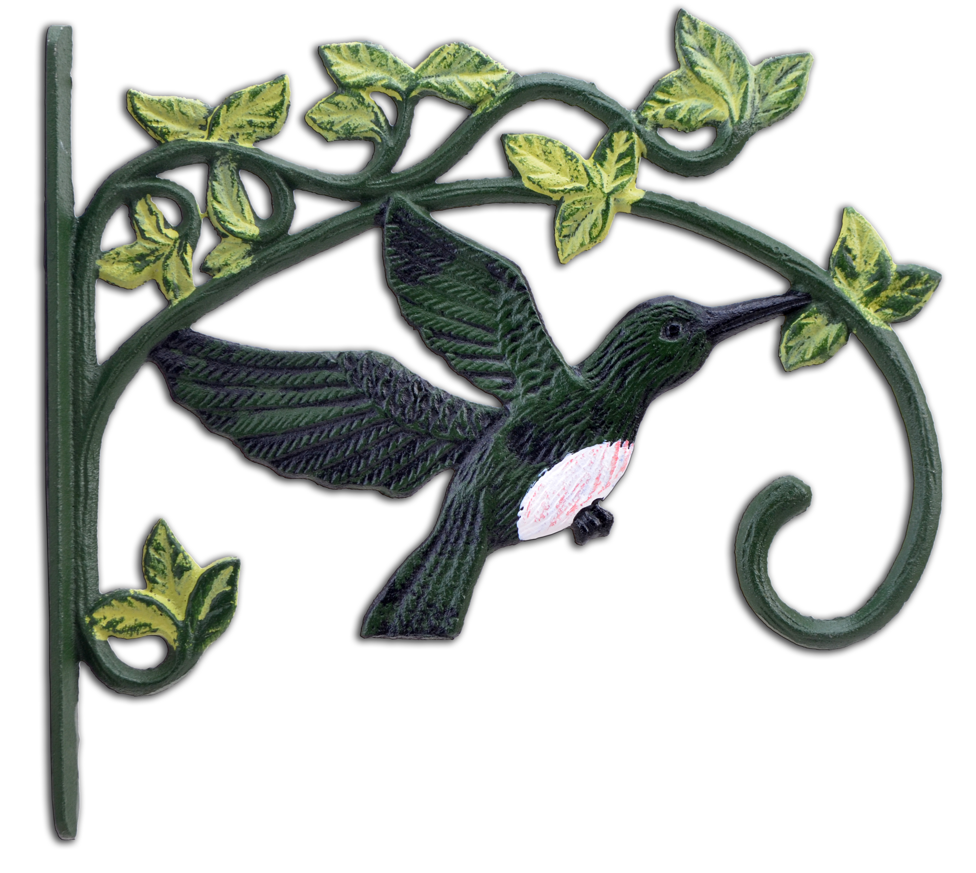Cast Iron Plant Hanger Hook - Green Hummingbird With Pink Belly - 11.25" Deep