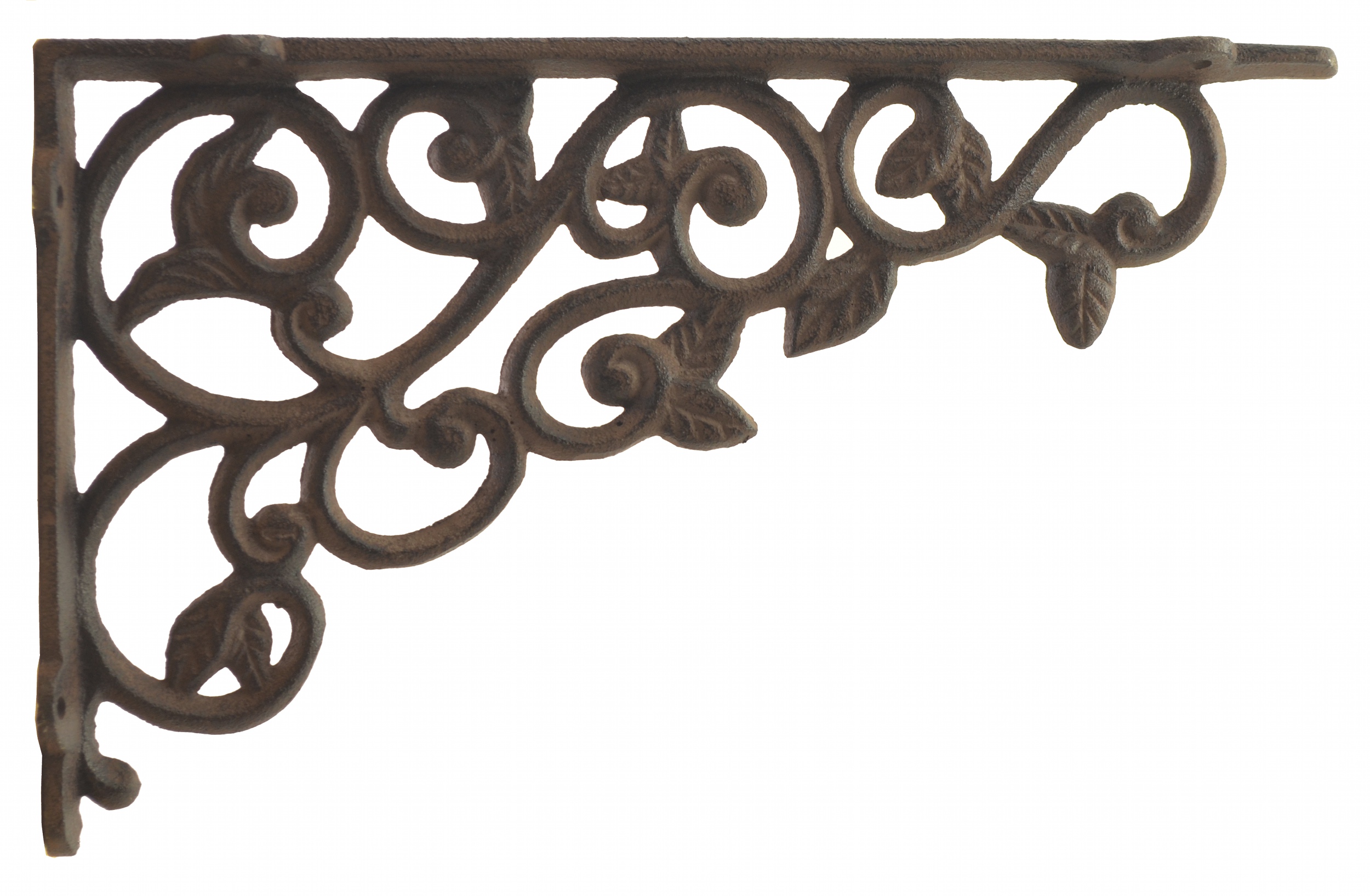 Cast Iron Wall Shelf Bracket - Ornate Leaf Pattern - Rust Brown - 12" Deep