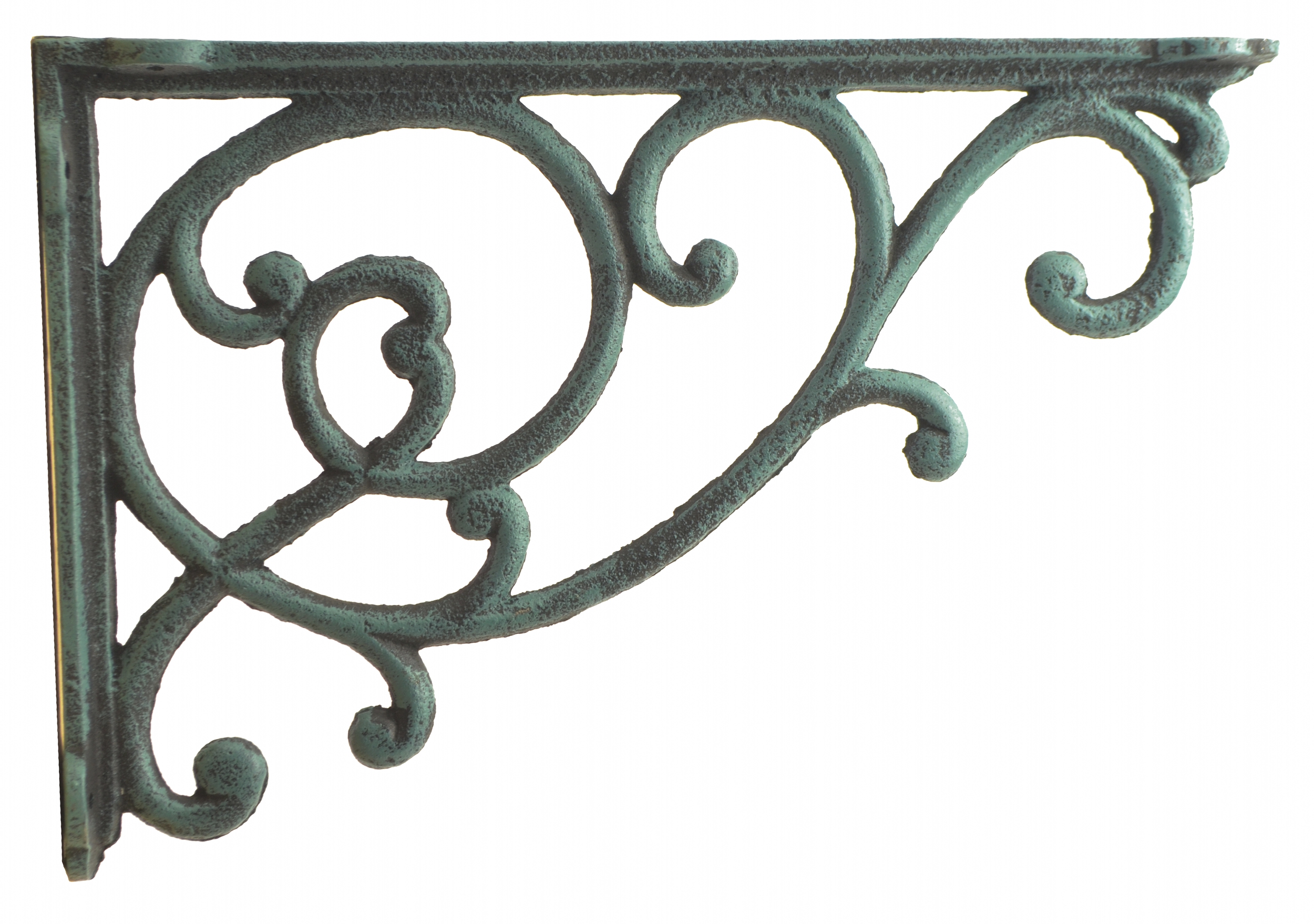 Decorative Wall Shelf Bracket - Ornate Vine - Verdigris Cast Iron - 12.375" Deep